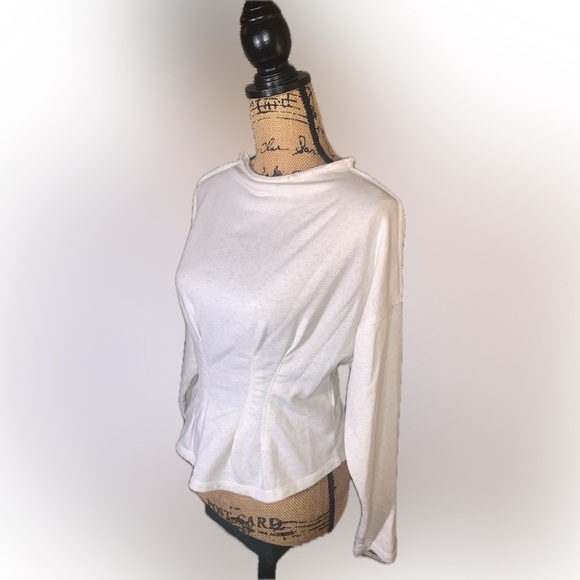 Pilcro Tops - Pilcro Pleated Oatmeal Heathered Cream Raw Edge Long Sleeve Sweatshirt S